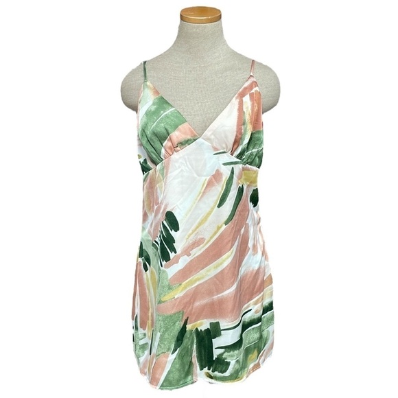 L.A. Hearts Dress Womens Large Pink Green Printed V-Neck Mini Sleeveless - Picture 1 of 17